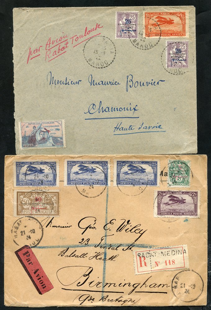 MOROCCO 1922-33 range of flown covers (11) incl. 1922 March 18th Rabat - Chamonix endorsed 'Per