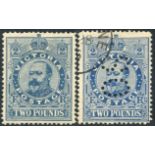 1905-13 P.12½ £2 dull blue M (some perf faults at top), SG.432, Cat. £750, 1901 Perf 'OS' VFU, SG.