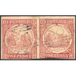 1850 1d Sydney View horizontal pair with good to large margins on three sides, close cut or cut into