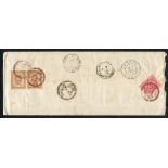 1892 reg envelope addressed to France bearing 'Koban' 2s rose (SG.114) & 10s brown/orange (SG.120)