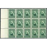 1897 Discovery 1c green left side marginal block of 15, UM, SG.66. (15) Cat. £112+ Symbol:  AB