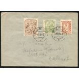 Occupation of Russia 1942 cover bearing Pleskau local issues 20k, 60k (Mi.10,11) + 60k + 40l (Mi.