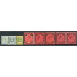 Collection on leaves, 1890 set to 5s M & to 1s U, 1902 surcharges incl. varieties M, set of 3 FU,