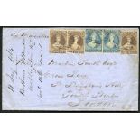 1864 (12 Jan) entire letter from Wellington to London, marked 'via Marseilles,' bearing 1862 2d pale