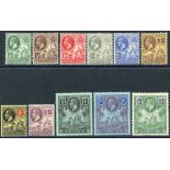 1912-16 MCCA set M (¼d perf fault at top), SG.170/180. (11) Cat. £200 Symbol:  J