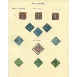 1851-53 small M & U collection on leaves incl. 1851 1d (3), 3d (5), 6d (3) & 1s - all U in mixed