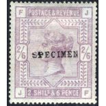 1893 2/6d lilac on blued paper optd SPECIMEN Type 9, odd blunt perf right side, SG.175s. (1) Cat. £