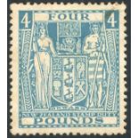 1931-40 Postal Fiscal £4 light blue M (heavily toned), SG.F166. (1) Cat. £500 Symbol:  J