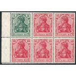 1917-18 Germania M booklet pane (H. Blatt 18aaA) complete with margin (5x UM stamps), perfs