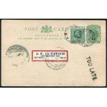 1921 ½d postal stationery card, uprated KGV ½d, each tied ANUM - GOLD COAST c.d.s. with additional