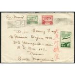 MANCHURIA 1937 airmail envelope addressed to Dairen, south Manchuria bearing 4s green (Yv 245) &