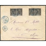 INDO-CHINA 1902 reg envelope to Algeria bearing Indo-China 10c black/blue, Yv 7 (4), tied by Tonquin
