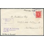 1942 POW 2½d cover, boxed PASSED BY CENSOR V122, also reverse OPENED BY CENSOR label from CAMP 2