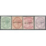 1880-81 ½d pale green, 1½d & 2d, 1881 1d lilac Die 1 each optd SPECIMEN Type 9 - fine except 2d