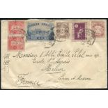 1925 envelope addressed to France, bearing ½s brown (SG.167), 3s carmine (SG.171) x2, 10s indigo (