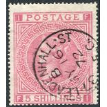 1867 Wmk Maltese Cross 5s rose Pl.1, superb U with Leadenhall St. Jy.16.72 c.d.s, a few short