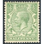 1912 ½d very pale green (faint gum crease), UM, Spec.N14(4), RPS Cert. 1980. Cat. £250 Symbol:  A