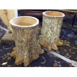 A pair of early 20th century Bourne Valley Pottery terracotta tree trunk planters.