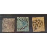 Three Victorian Mauritius stamps, 1860-63, 1d, 2d, 1/-. Cat. £175.