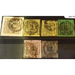 Wurttemberg 1851-52 6 stamps used, some faults. Cat. £1,400.