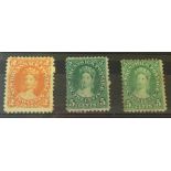 New Brunswick, three Victorian stamps circa 1860-63, SG12, 14, 15. Cat. £87.