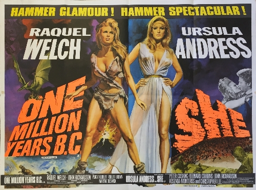 A double bill film poster: 'One Million Years B.C'.