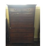 A 19th century mahogany chest on chest of two short and six long drawers,