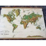A school room visual relief world map by W. & A. K. Joston.