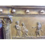 A late 19th century gilt overmantle with three section mirror, decorated with a Roman Chariot