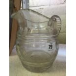 A Masonic cut and etched glass single handle water jug,