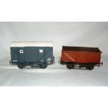 An 0 Gauge DJB Engineering Brass Kit Built GW Ventilated Van and a lightly weathered plastic Kit