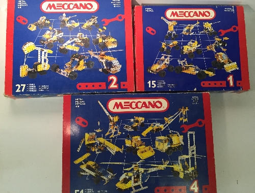 Three Meccano (France) Construction Sets: #1; #2; #4. All appear complete (unchecked) and boxed.