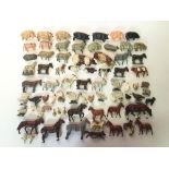 Quantity of lead farm animals by Britains and others, includes fox, dogs and various poultry.