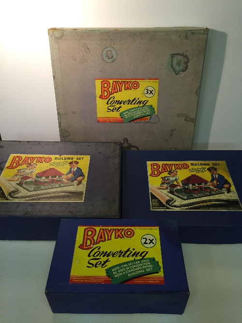 Four Bayko construction sets: No.2, includes instruction booklet (in reproduction box); No.