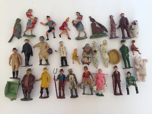 Britains, Crescent and other Lead Figures, includes Farmer, Milkmaid, Farmhand with Wheelbarrow,