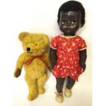 Pedigree (England) Mandy Lou Walker Doll: hard plastic black doll, sleeping brown eyes,