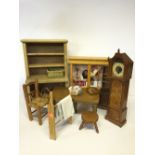 Selection of larger scale wooden Doll's Furniture, includes: clockwork Grandfather Clock,