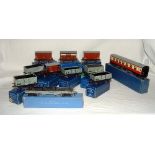 HORNBY DUBLO 3R - 10 x Tinplate BR Goods Wagons and a BR(LMR) Coach in Blue Boxes - D1 Fish Van,