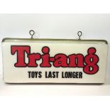 'Triang Toys Last Longer' Shop Display Sign: double sided sign with translucent perspex case,