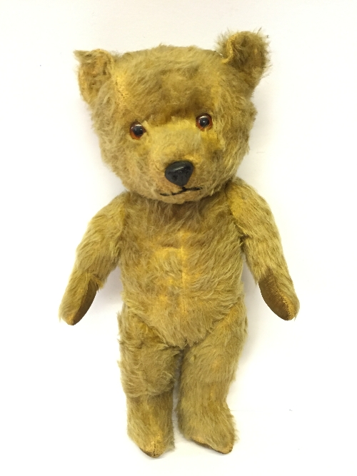 Chiltern (England) Musical Teddy Bear: plastic nose, stitched mouth, velveteen pads, label to side.