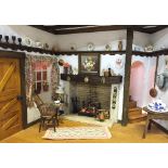 Miniature Doll Diorama 'Granny's Room', featuring an illuminated room with fireplace, furniture