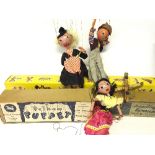 Three Pelham Puppets: Type SS Cowboy (some paint loss to lead hands,
