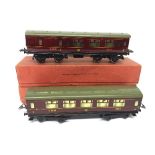 HORNBY O Gauge pair of LMS Coaches: No.2 Corridor 1st/3rd '3888' (one side of box lid missing); No.