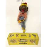 Pelham Puppet Black Minstrel: opening mouth with tongue, red and yellow felt hat,