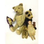 Early 20th Century Teddy Bear: mohair with disc joints, felt eyes, stitched nose, mouth and claws,