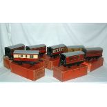 HORNBY 0 Gauge - 7 x No 41 and 51 4 Wheel Coaches and Passenger Brakes - Coaches - 3 x  Maroon and