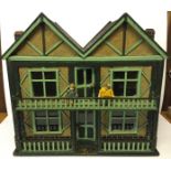 Tudor style doll's house, built by a professional cabinet maker, with veranda and balcony,