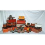 HORNBY 0 Gauge 11 x No 1 Goods Wagons and a Crane Truck - Red/Black Crane Truck (Good Boxed) - LMS