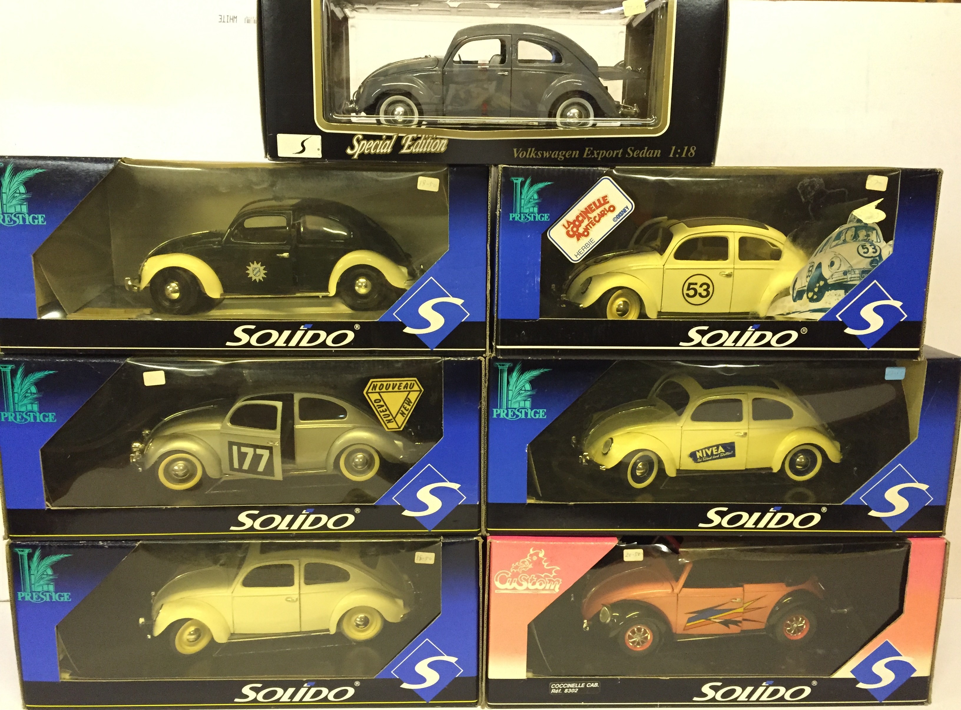 Six Solido Prestige 1/18 scale Volkswagen models,