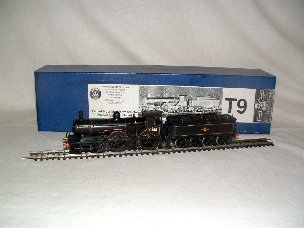 Crownline Models etched brass Kit Built BR Black Class T9 4-4-0 no 30288 with a 4 axle Tender.